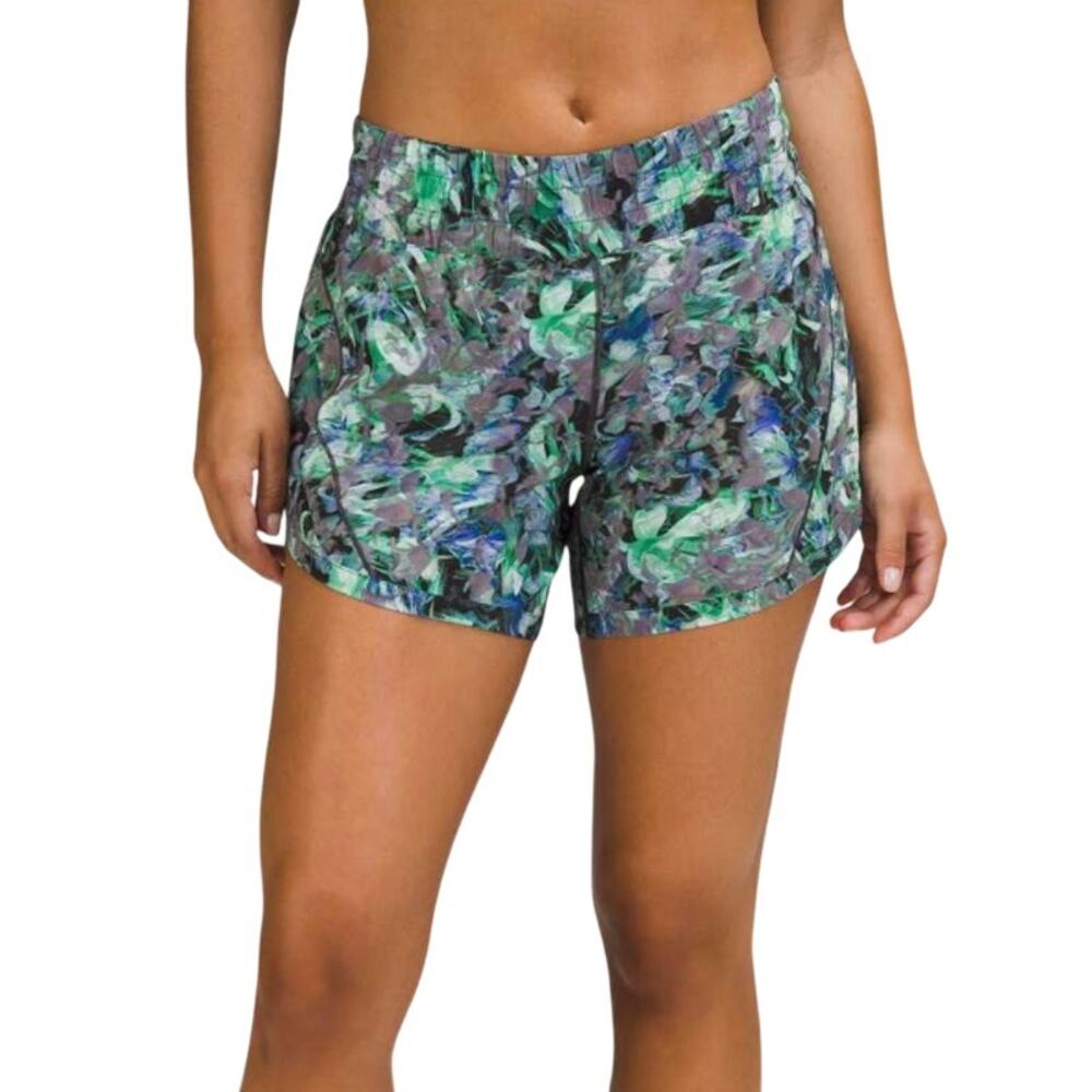 Lululemon Track That Mid Rise 5" Rapid Flourish Multi Green Gray Athletic Shorts